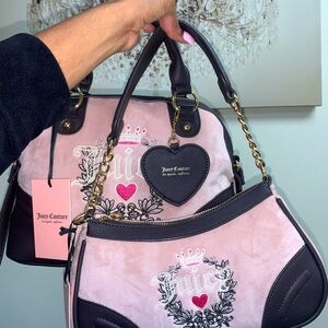 Juicy Couture blush pink & chocolate velour heritage dome satchel